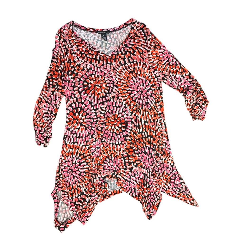 Grace Elements XL‎ Tunic Top Pink Orange Black Floral Long Sleeve